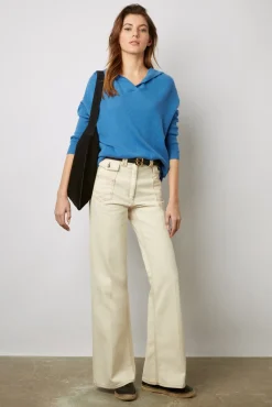 Pull Cachemire A Capuche Bleu - Leotina<Gerard Darel Sale