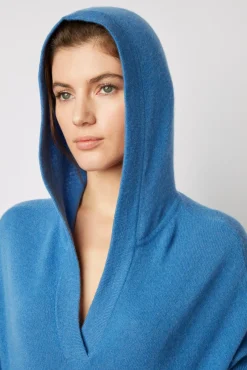 Pull Cachemire A Capuche Bleu - Leotina<Gerard Darel Sale