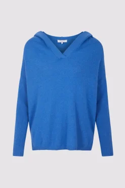 Pull Cachemire A Capuche Bleu - Leotina<Gerard Darel Sale