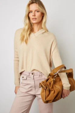 Pull Cachemire A Capuche Sable - Leotina<Gerard Darel Hot