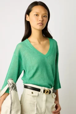 Pull Col V En Lin Emeraude - Lee<Gerard Darel Sale