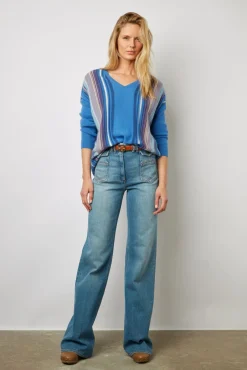 Pull V En Cachemire Raye Electrique - Lexa<Gerard Darel Fashion
