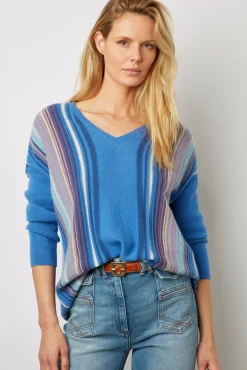 Pull V En Cachemire Raye Electrique - Lexa<Gerard Darel Fashion