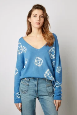 Pull V En Cachemire Tie & Dye Bleu - Lehnie<Gerard Darel Sale