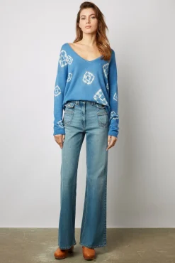 Pull V En Cachemire Tie & Dye Bleu - Lehnie<Gerard Darel Sale