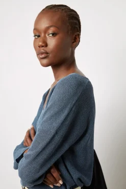 Pull V En Maille Fine Jeans - Lorelie<Gerard Darel Clearance