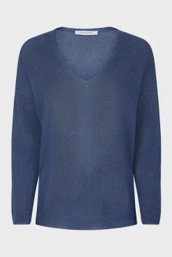 Pull V En Maille Fine Jeans - Lorelie<Gerard Darel Clearance