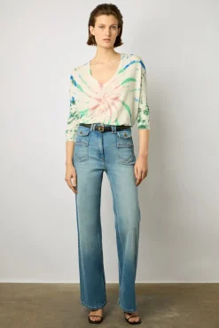 Pull V Etoile En Lin Vert D'Eau - Lance<Gerard Darel Sale