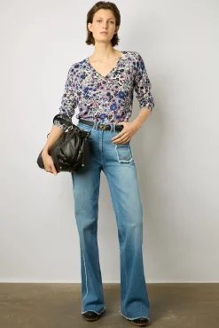Pull V Fleurs Lin Et Coton Naturel - Lylou<Gerard Darel New
