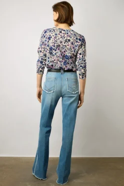 Pull V Fleurs Lin Et Coton Naturel - Lylou<Gerard Darel New