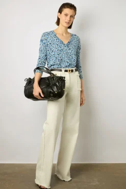 Pull V Leopard Lin Coton Indigo - Lauralie<Gerard Darel Sale