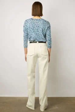 Pull V Leopard Lin Coton Indigo - Lauralie<Gerard Darel Sale
