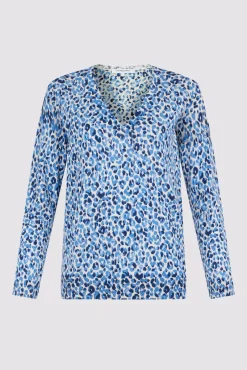 Pull V Leopard Lin Coton Indigo - Lauralie<Gerard Darel Sale