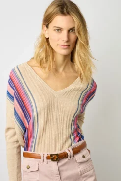 Pull V Raye En Lin Beige - Louna<Gerard Darel Fashion
