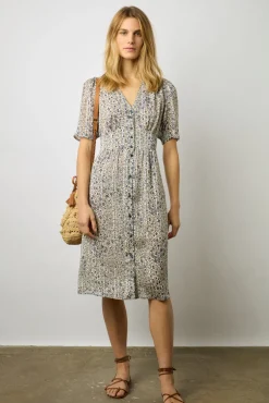 Robe Cintree A Fleurs Lurex Ecru - Elichevy<Gerard Darel Best