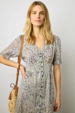 Robe Cintree A Fleurs Lurex Ecru - Elichevy<Gerard Darel Best