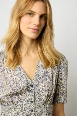 Robe Cintree A Fleurs Lurex Ecru - Elichevy<Gerard Darel Best