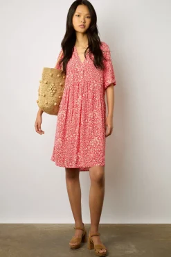 Robe Courte A Fleurs Corail - Ennalita<Gerard Darel Clearance