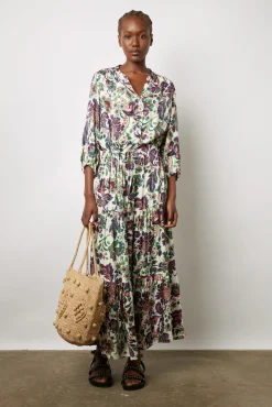 Robe Longue Cintree A Fleurs Ecru - Elycia<Gerard Darel Fashion