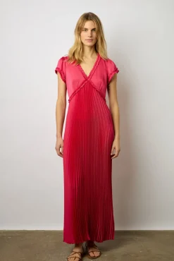 Robe Longue Cintree Plissee Rose Vif - Elvy<Gerard Darel New