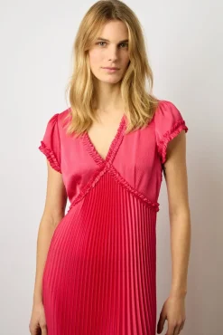 Robe Longue Cintree Plissee Rose Vif - Elvy<Gerard Darel New