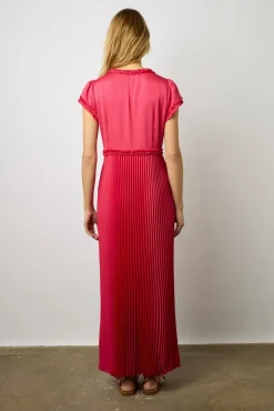 Robe Longue Cintree Plissee Rose Vif - Elvy<Gerard Darel New