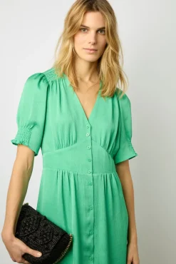 Robe Midi Cintree Smocks Emeraude - Elonie<Gerard Darel New