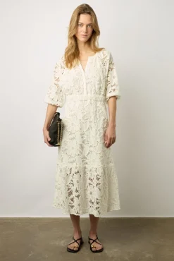 Robe Midi En Broderies Blanc - Eleonie<Gerard Darel Clearance
