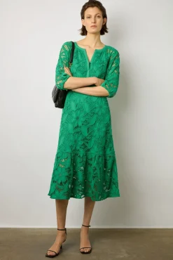 Robe Midi En Broderies Vert - Eleonie<Gerard Darel Clearance