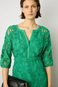 Robe Midi En Broderies Vert - Eleonie<Gerard Darel Clearance