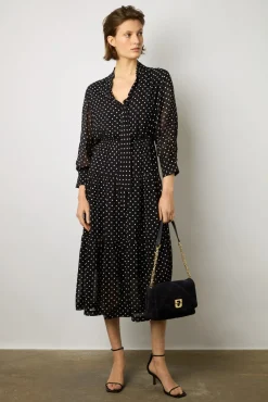 Robe Midi En Crepe A Pois Marine - Elda<Gerard Darel New