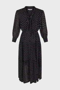 Robe Midi En Crepe A Pois Marine - Elda<Gerard Darel New