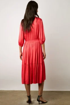 Robe Midi En Satin A Volants Corail - Endy<Gerard Darel Discount