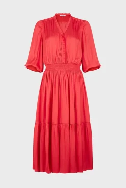Robe Midi En Satin A Volants Corail - Endy<Gerard Darel Discount