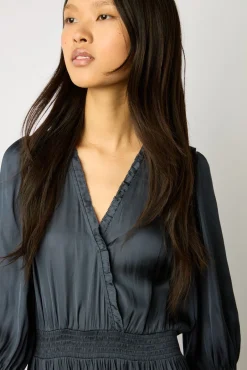 Robe Midi En Satin A Volants Encre - Endy<Gerard Darel Outlet