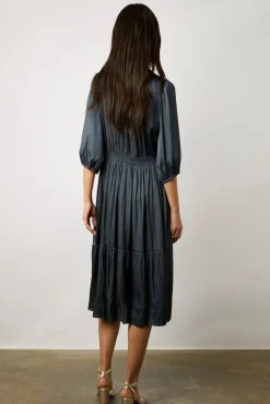 Robe Midi En Satin A Volants Encre - Endy<Gerard Darel Outlet