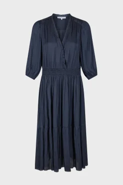 Robe Midi En Satin A Volants Encre - Endy<Gerard Darel Outlet