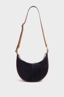 Sac Demi-Lune En Cuir Velours Bleu - Suzanne<Gerard Darel Discount