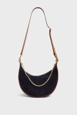 Sac Demi-Lune En Cuir Velours Bleu - Suzanne<Gerard Darel Discount