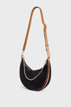 Sac Demi-Lune En Cuir Velours Bleu - Suzanne<Gerard Darel Discount