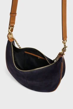 Sac Demi-Lune En Cuir Velours Bleu - Suzanne<Gerard Darel Discount