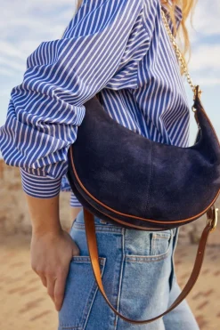 Sac Demi-Lune En Cuir Velours Bleu - Suzanne<Gerard Darel Discount