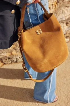 Sac Seau En Cuir Velours Ble - Le Sandrine<Gerard Darel New