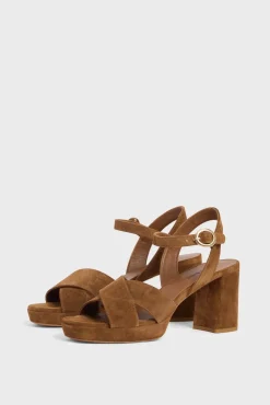 Sandales A Plateforme Cuir Velours Cognac - Lya<Gerard Darel Sale