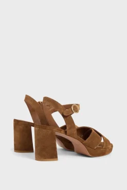 Sandales A Plateforme Cuir Velours Cognac - Lya<Gerard Darel Sale