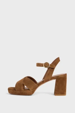 Sandales A Plateforme Cuir Velours Cognac - Lya<Gerard Darel Sale