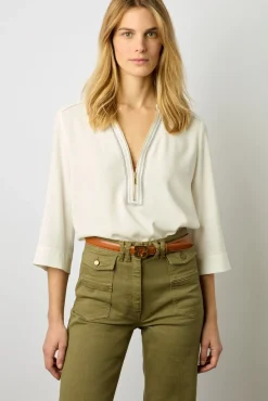 Top Zippe Avec Surpiqures Ecru - Adeline<Gerard Darel Online