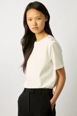 Tshirt A Boutons Strass Ecru - Myrtha<Gerard Darel Sale