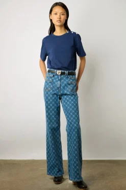 Tshirt A Boutons Strass Marine - Myrtha<Gerard Darel Online