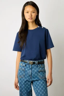 Tshirt A Boutons Strass Marine - Myrtha<Gerard Darel Online